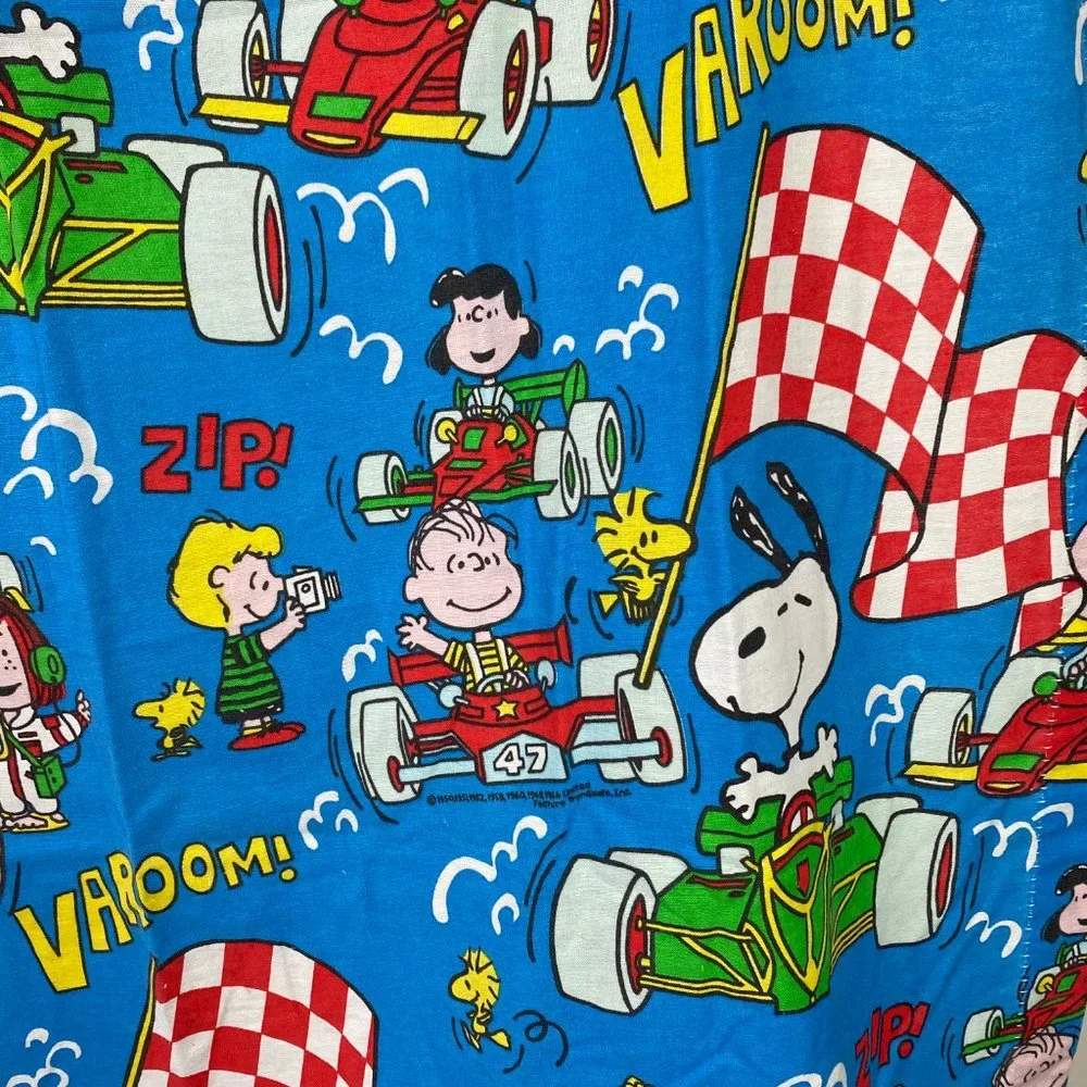 Vintage 60s Peanuts Race Curtains - 2 Panels - United Feature Syndicate